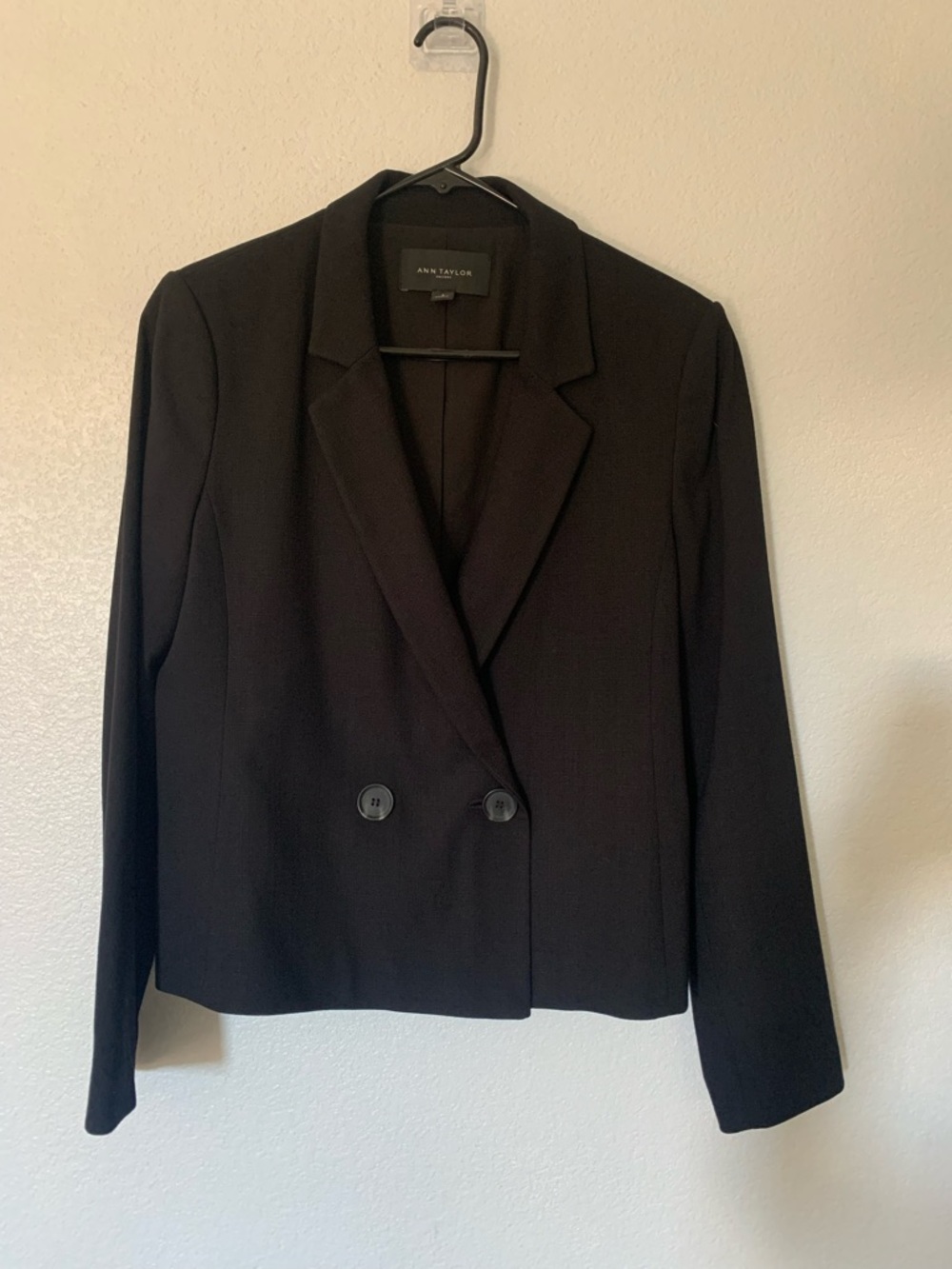 Ann Taylor Factory Black Double-Breasted Tailored Blazer